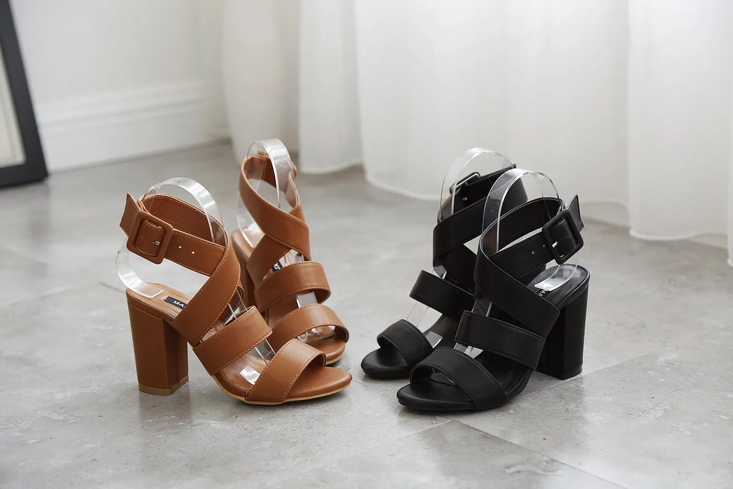 Open Toe Straps Ankle Wrap Chunky Heel Sandals
