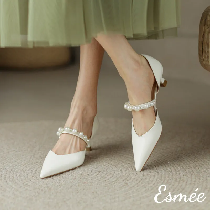 Patent Leather High Heels with Pearl Design Straps
