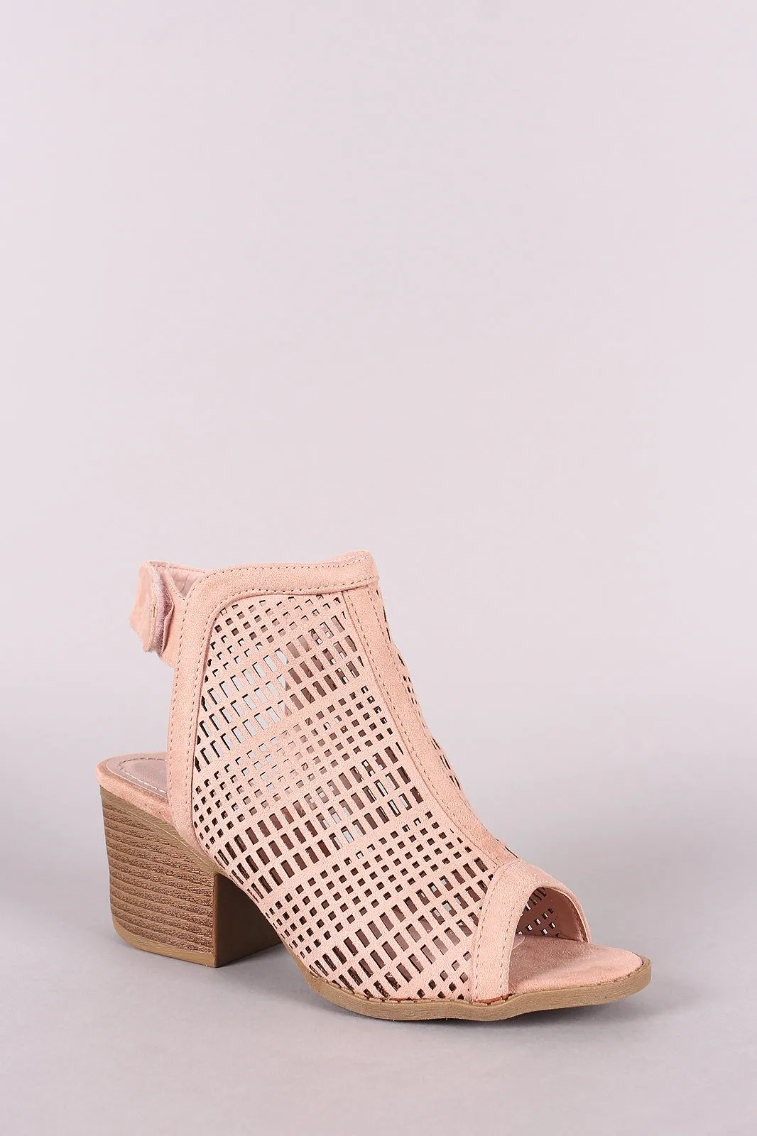 Perforated Suede Peep Toe Chunky Mule Heel