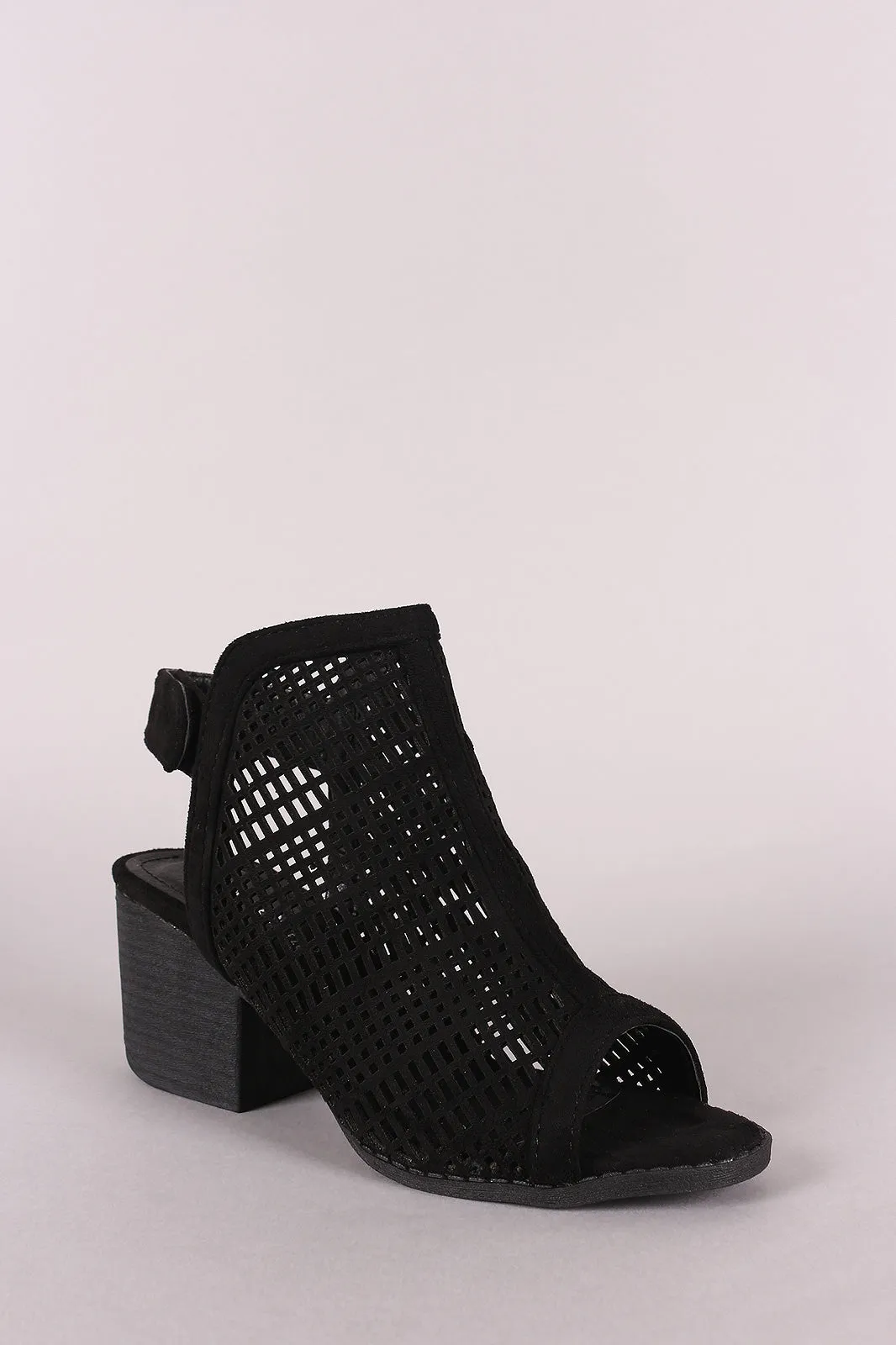 Perforated Suede Peep Toe Chunky Mule Heel