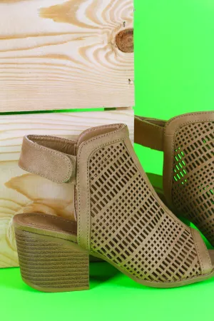 Perforated Suede Peep Toe Chunky Mule Heel