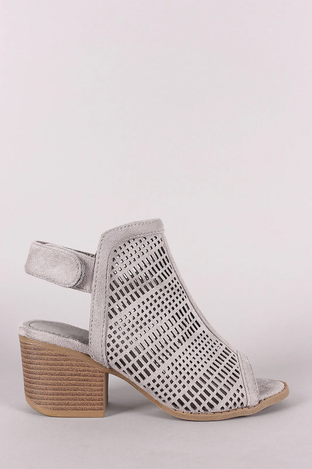 Perforated Suede Peep Toe Chunky Mule Heel