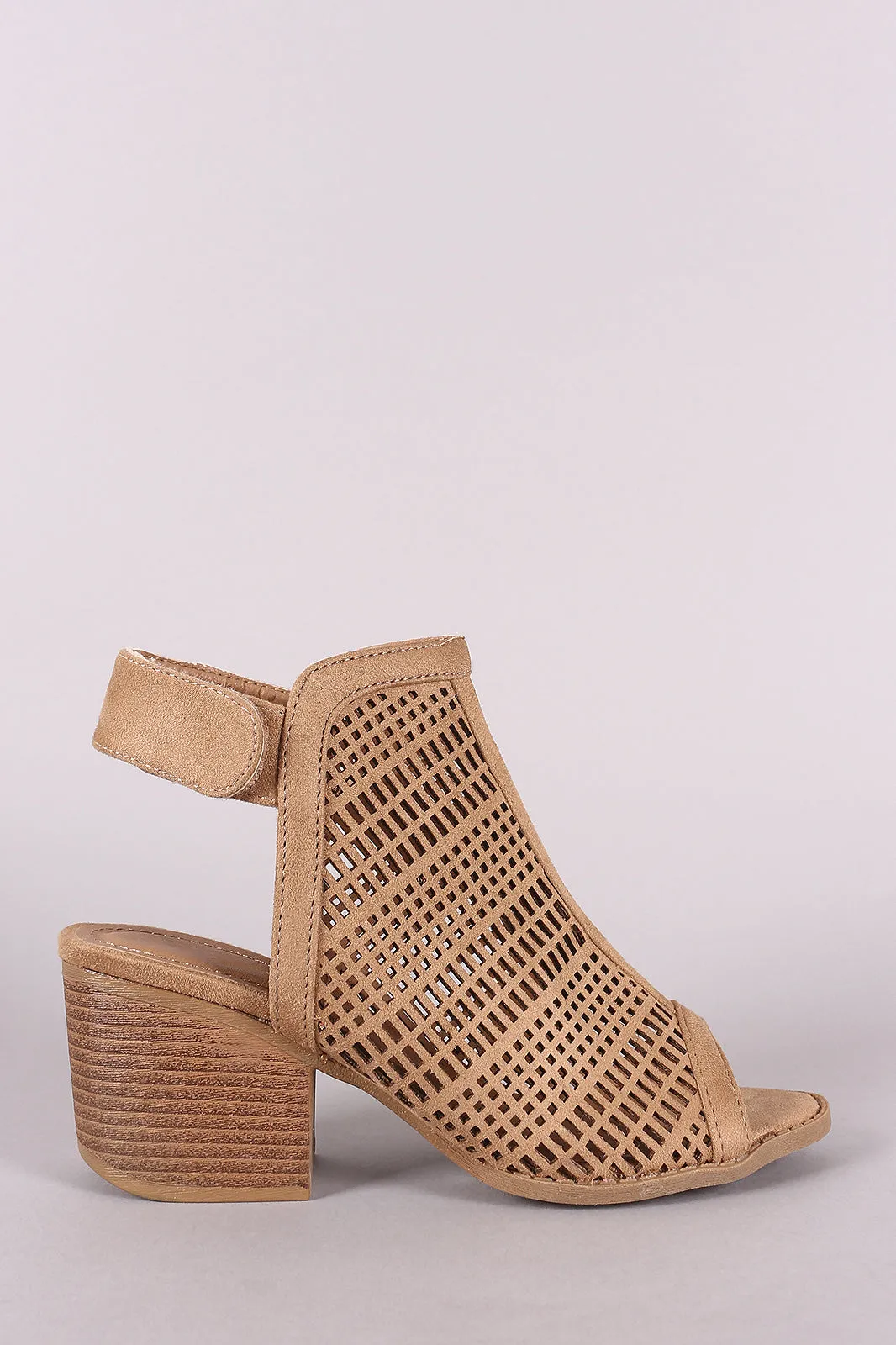 Perforated Suede Peep Toe Chunky Mule Heel