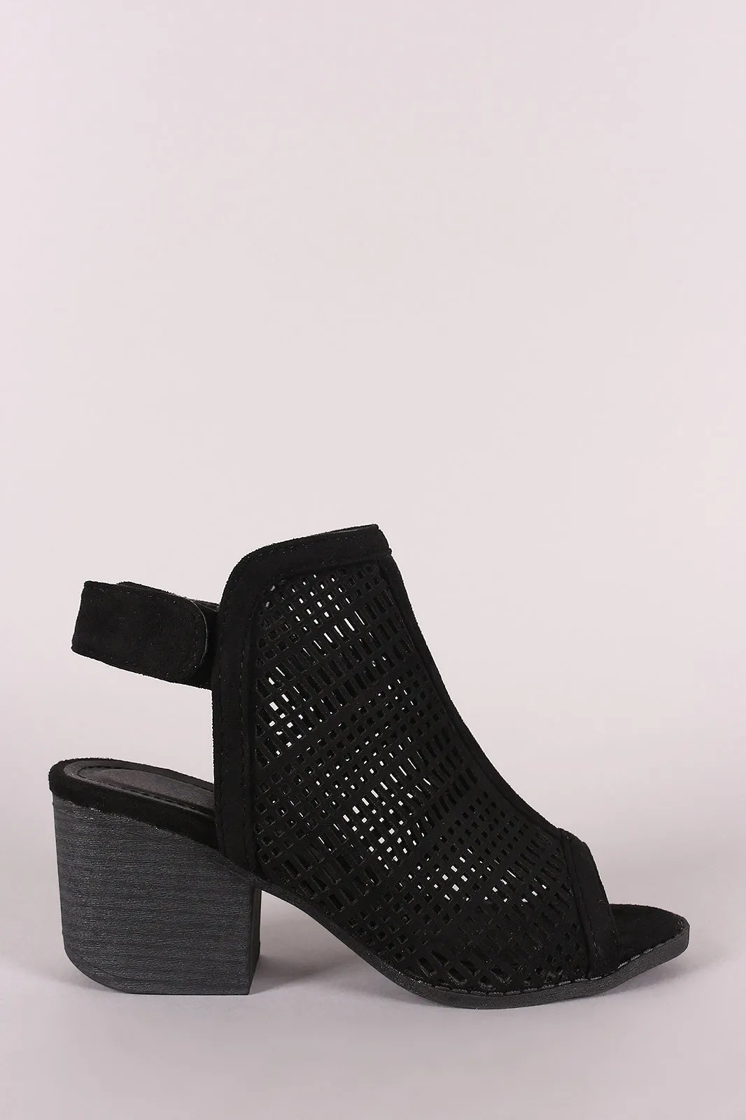Perforated Suede Peep Toe Chunky Mule Heel