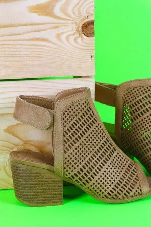 Perforated Suede Peep Toe Chunky Mule Heel