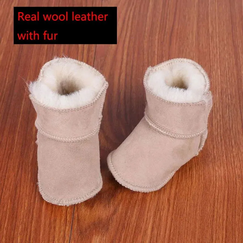 Plush Wool Fur First Walker Genuine Leather Moccasins Boots