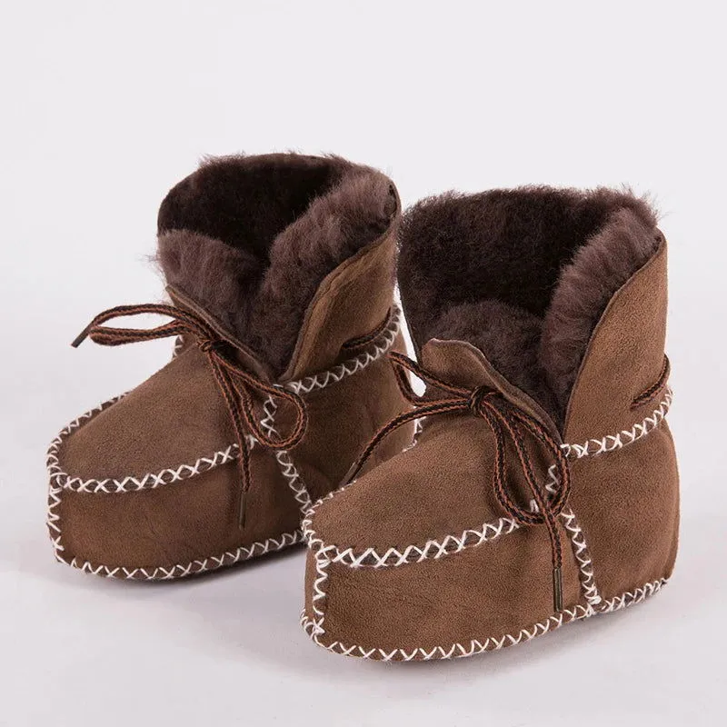 Plush Wool Fur First Walker Genuine Leather Moccasins Boots