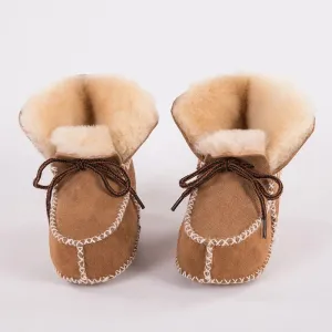 Plush Wool Fur First Walker Genuine Leather Moccasins Boots