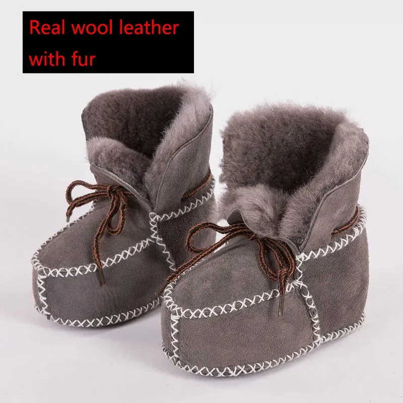 Plush Wool Fur First Walker Genuine Leather Moccasins Boots