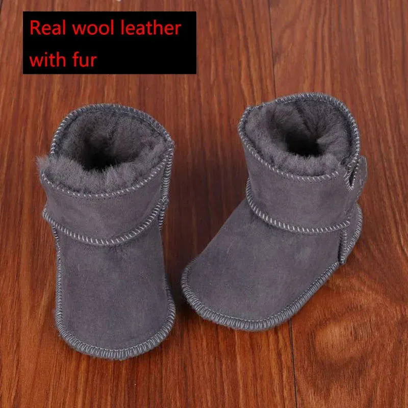 Plush Wool Fur First Walker Genuine Leather Moccasins Boots
