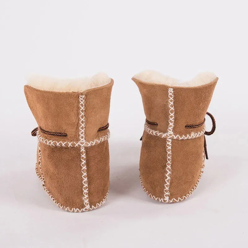 Plush Wool Fur First Walker Genuine Leather Moccasins Boots