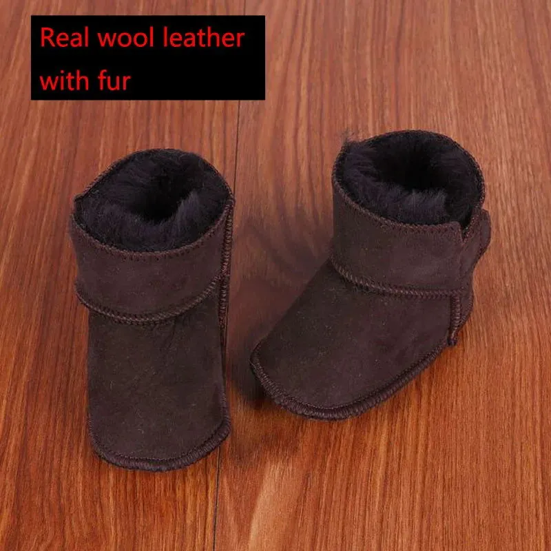 Plush Wool Fur First Walker Genuine Leather Moccasins Boots