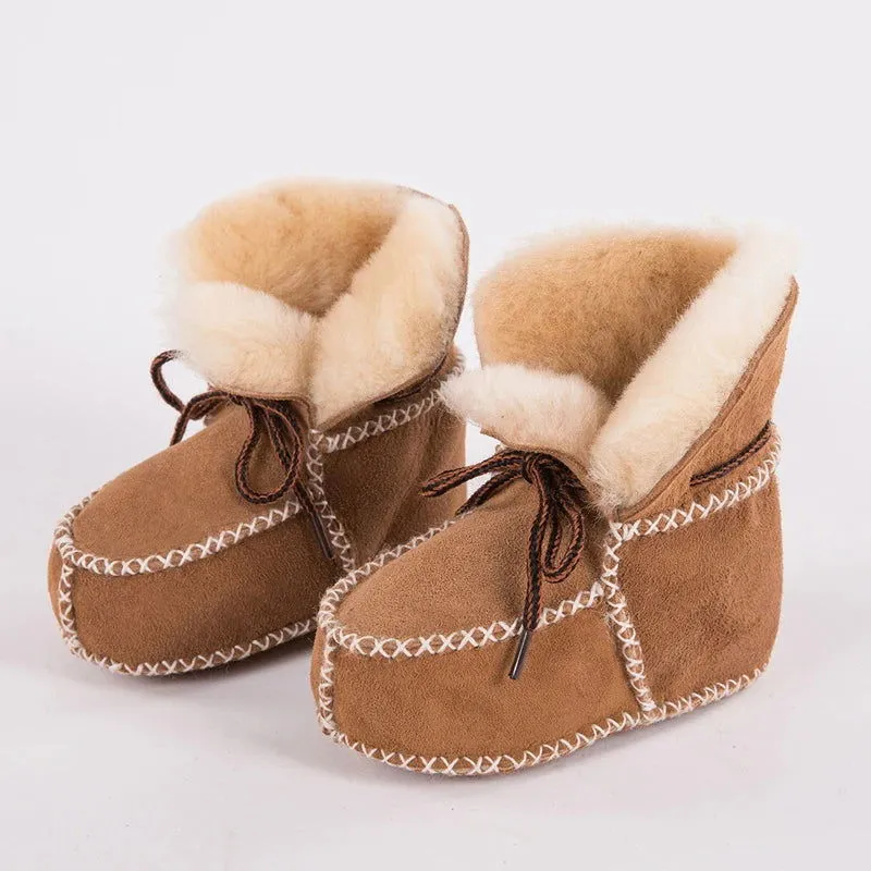 Plush Wool Fur First Walker Genuine Leather Moccasins Boots