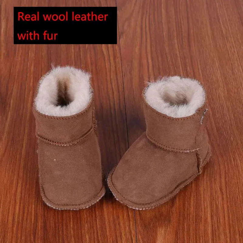 Plush Wool Fur First Walker Genuine Leather Moccasins Boots