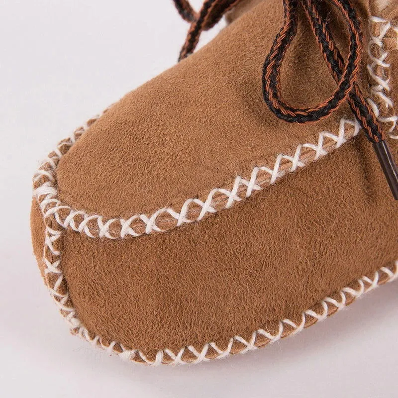Plush Wool Fur First Walker Genuine Leather Moccasins Boots