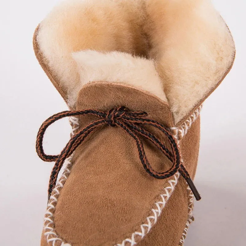 Plush Wool Fur First Walker Genuine Leather Moccasins Boots