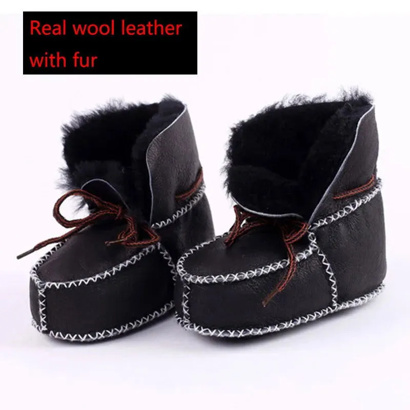 Plush Wool Fur First Walker Genuine Leather Moccasins Boots