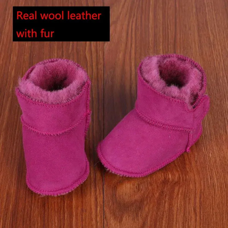 Plush Wool Fur First Walker Genuine Leather Moccasins Boots