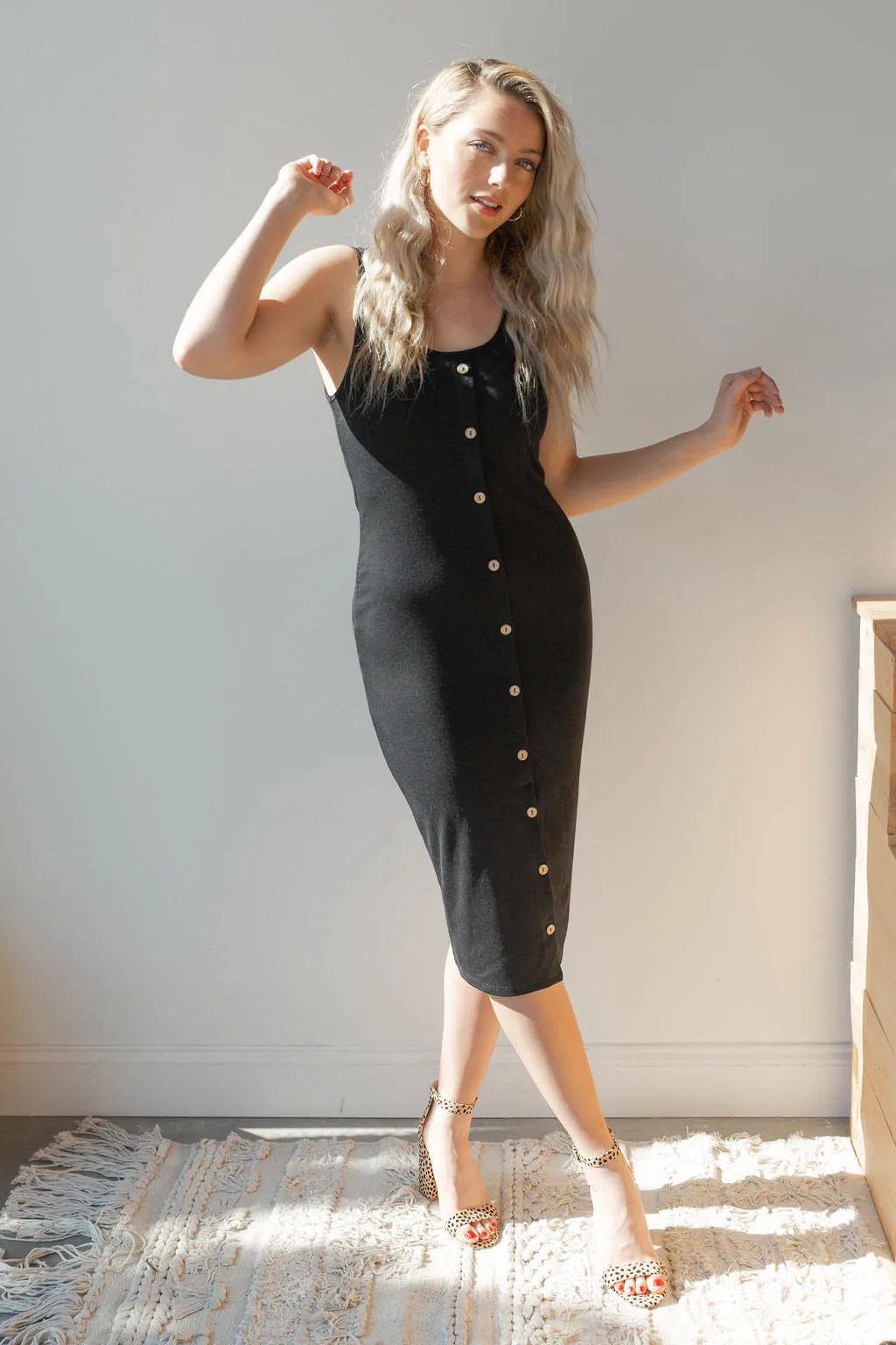 ribbed fitted midi dress