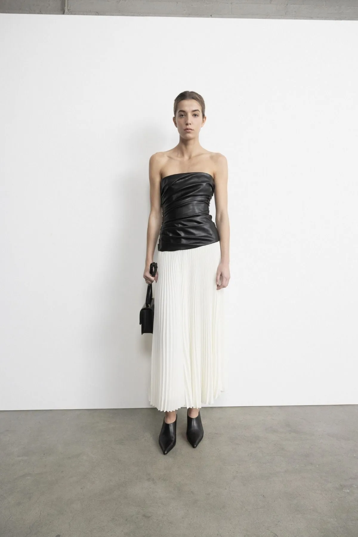 Simkhai Arie Strapless Bustier Midi Dress - Black/ Ivory