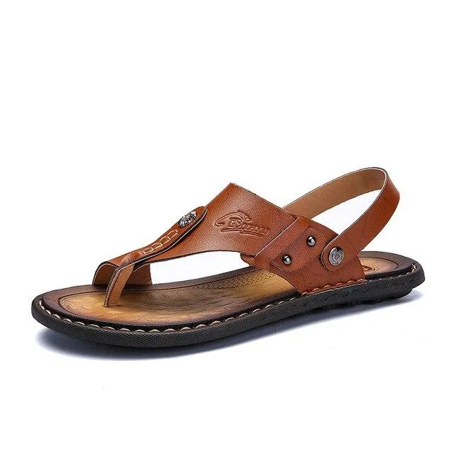 Summer Genuine Leather Comfortable Outdoor Beach Men's Sandals Slippers