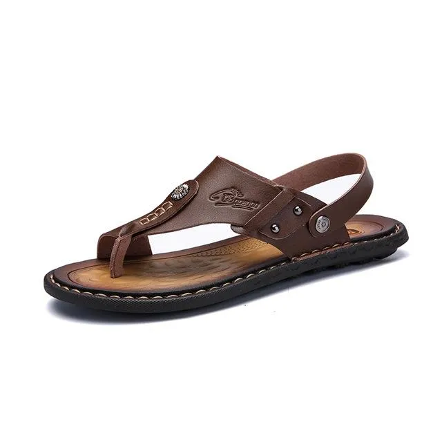 Summer Genuine Leather Comfortable Outdoor Beach Men's Sandals Slippers