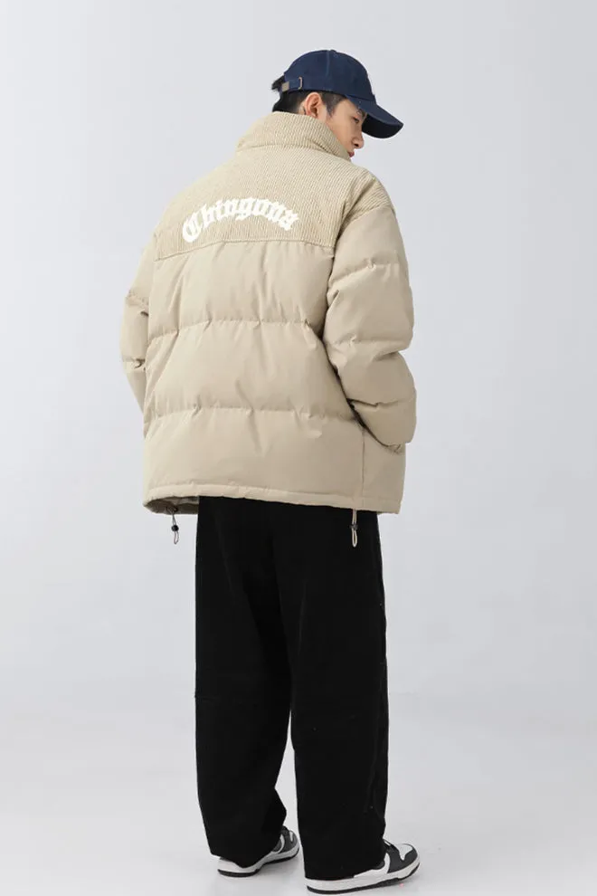 Winter Comfort Knit Sleeves Corduroy Puffer Down Jacket