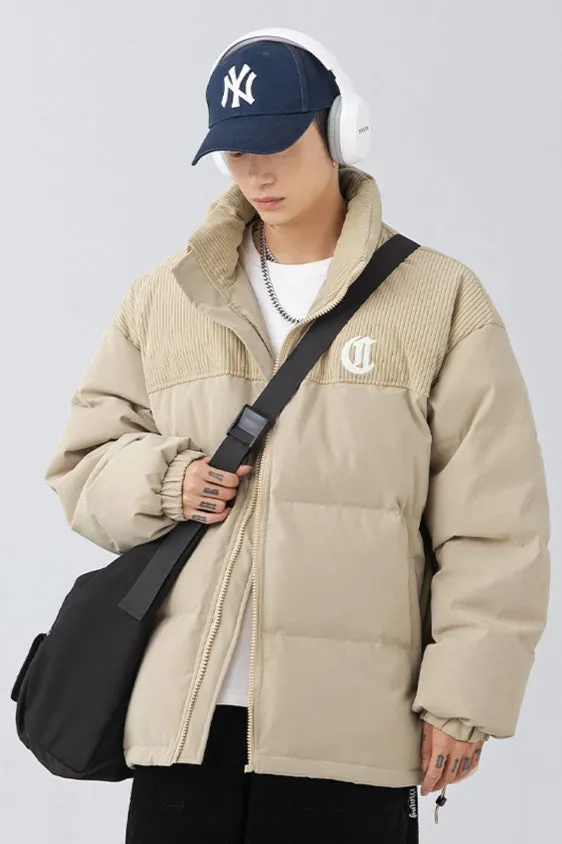 Winter Comfort Knit Sleeves Corduroy Puffer Down Jacket
