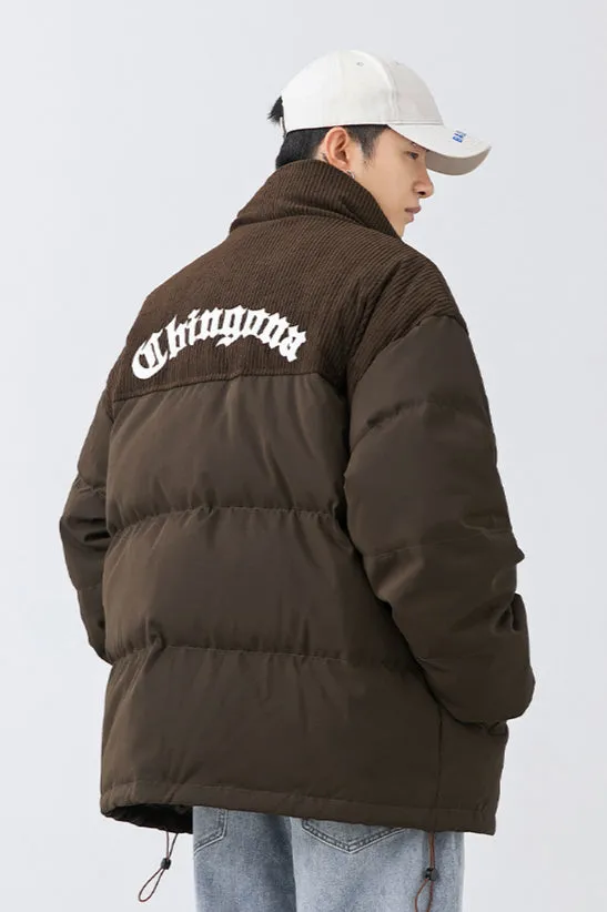 Winter Comfort Knit Sleeves Corduroy Puffer Down Jacket