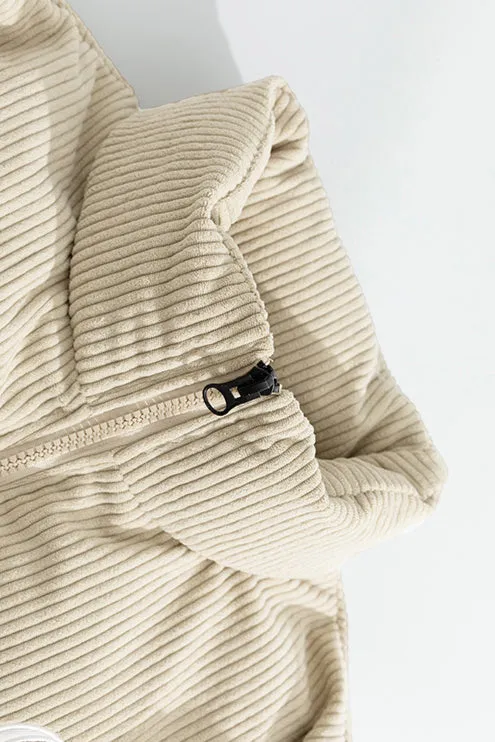 Winter Comfort Knit Sleeves Corduroy Puffer Down Jacket
