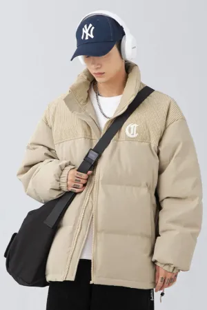 Winter Comfort Knit Sleeves Corduroy Puffer Down Jacket
