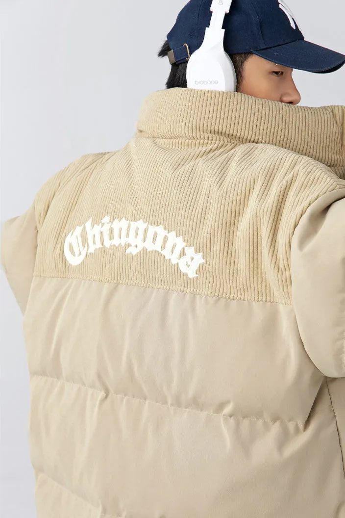 Winter Comfort Knit Sleeves Corduroy Puffer Down Jacket