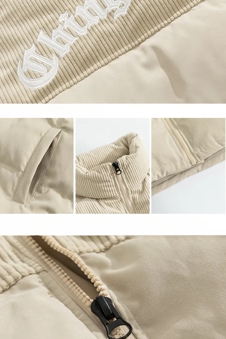 Winter Comfort Knit Sleeves Corduroy Puffer Down Jacket