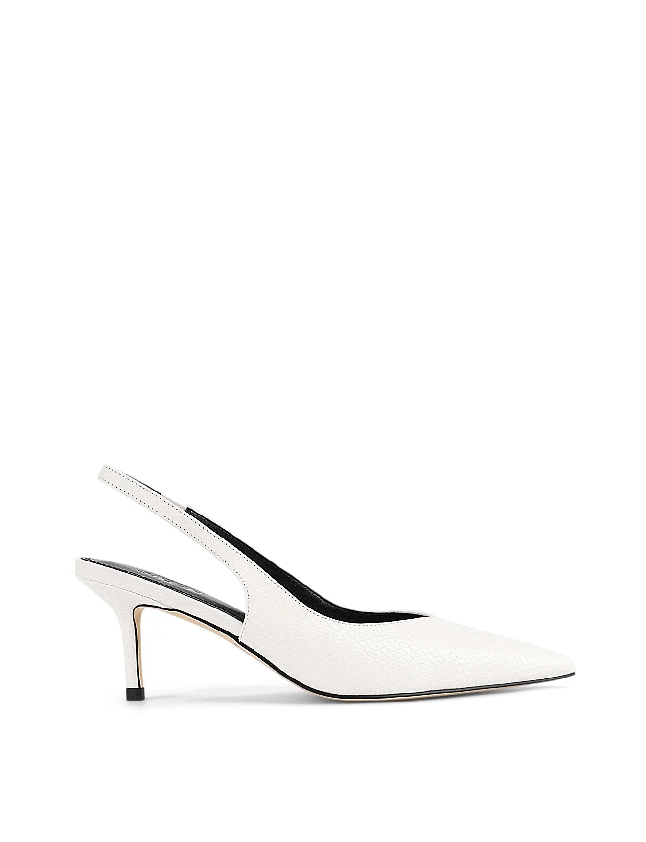 Yory Slingback Kitten Heels - Chalk White Snake Leather