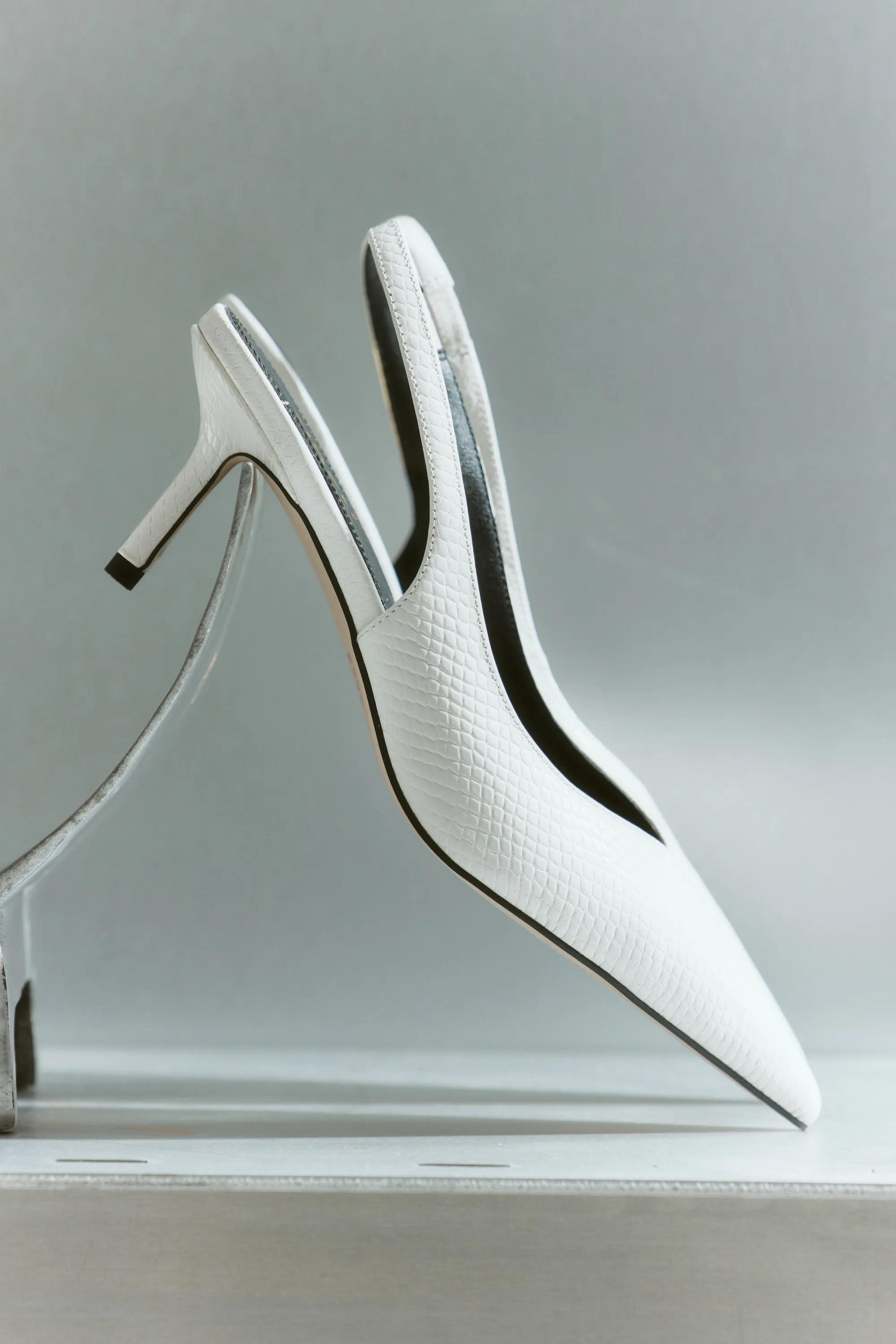 Yory Slingback Kitten Heels - Chalk White Snake Leather