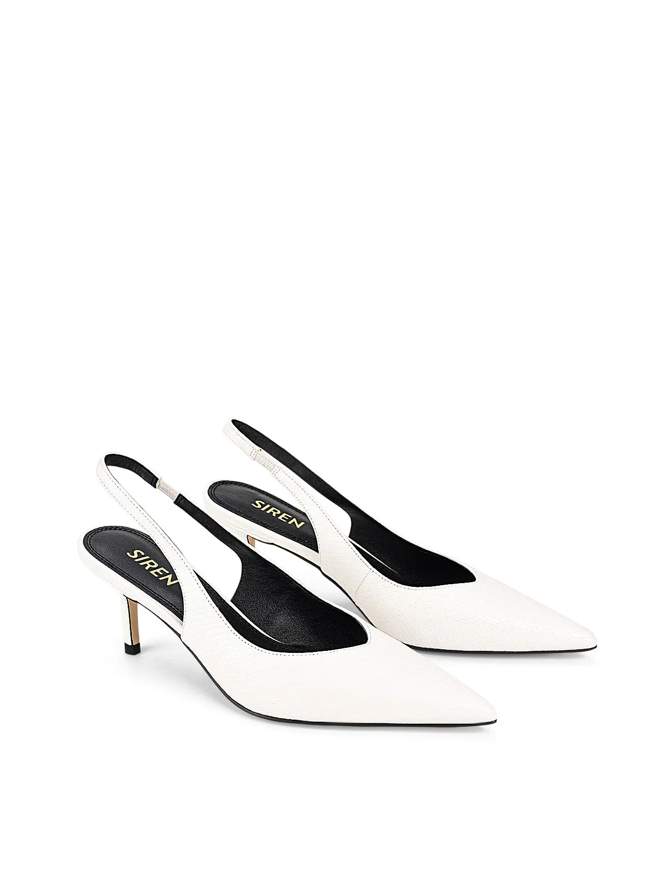 Yory Slingback Kitten Heels - Chalk White Snake Leather