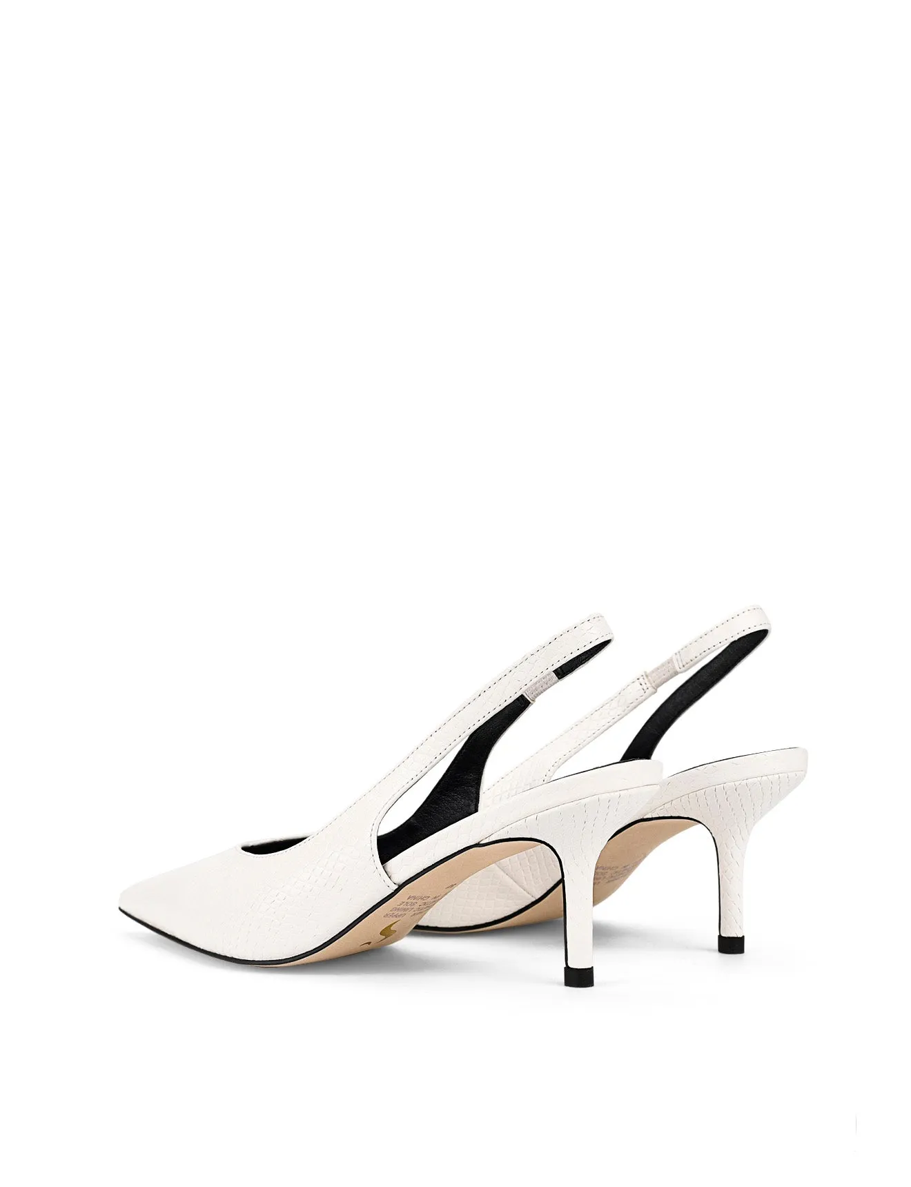 Yory Slingback Kitten Heels - Chalk White Snake Leather